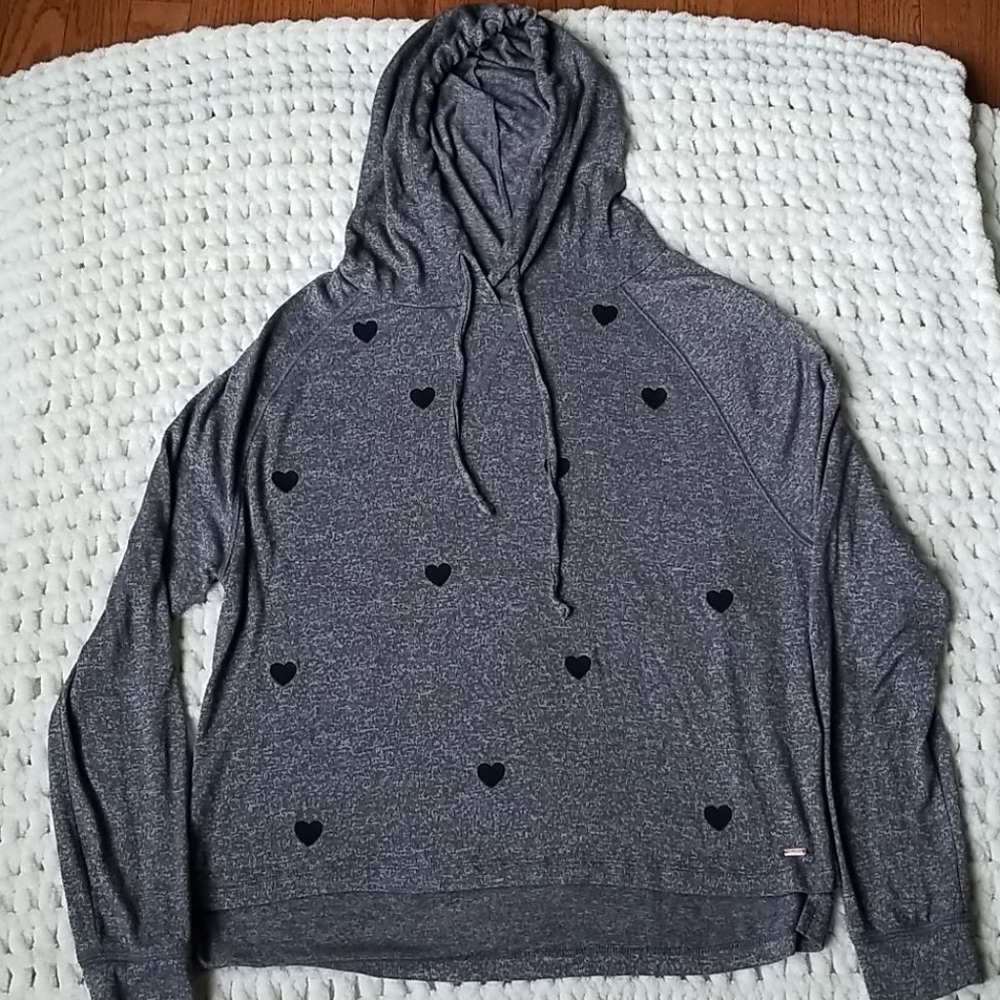 PINK sz S gray hoodie black hearts